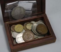 A George III 1820 crown (worn), a French silver 1811 demi-franc, sundry GB commemorative crowns etc