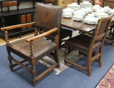 A set of six 1920's oak dining chairs