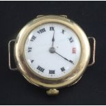 A gentleman's early 20th century 15ct gold Rolex manual wind wrist watch, with Roman dial and red