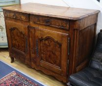 An 18th century French mulberry and walnut buffet, W.132cm