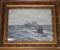 R. Verdage L,,,oil on canvasU boat and torpedoed shipsigned40 x 50cm.