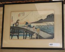 A Japanese woodblock print 21.5 x 34cm.