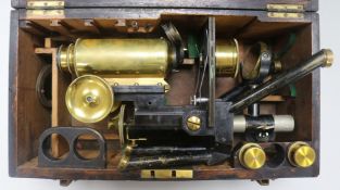 A black japanned microscope, boxed, by J.Swift & Sons