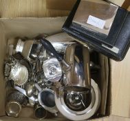 A silver box and cutlery and mixed silver plate