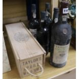 A magnum of Taylors 20 year old Tawny Port, 1981 Taylors Magnum boxed and 4 bottles of mixed ports