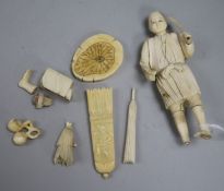 An ivory figure etc