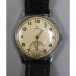 A gentleman's late 1940's stainless steel Omega manual wind wrist watch.