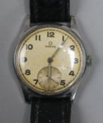 A gentleman's late 1940's stainless steel Omega manual wind wrist watch.