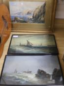 W. Halepair of oils on boardFishing boats at sea signed, 25 x 44cm and a watercolour coastal