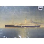 A* E* Morris (20th century), watercolour, portrait of R.M.S.P. 'Almanzora' at Rio de Janeiro, with