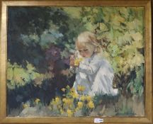 Louis van der Beesen (1938-)oil on canvasChild in a field of buttercupssigned79 x 99cm.