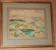 Sine Mackinnonwatercolour"French town scene", and another "French hillside village"