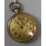 A Swiss 14ct gold fob watch, with Roman dial.
