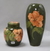 A Moorcroft ginger jar and a vase