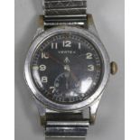 A gentleman's stainless steel Vertex military manual wind wrist watch.