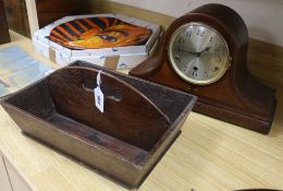 A Clock and oak cutlery carrier