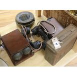 A Lancaster Bomber Type P4A flying compass No. 36764T, a pair of WWII telephone sets and an