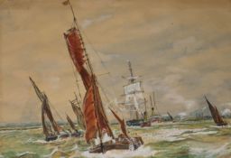 English School c.1910watercolourFishing boats off the coast28x 39cm