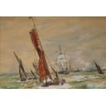 English School c.1910watercolourFishing boats off the coast28x 39cm
