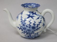 A Japanese blue an white teapot and cover, signed Kozan