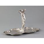 A WMF Art Nouveau silvered metal dish, modelled as a water nymph, width 14in.