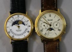 Two gentleman's calendar moonphase quartz wrist watches, Ferrett & Grovana.