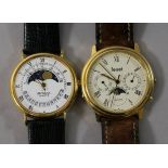 Two gentleman's calendar moonphase quartz wrist watches, Ferrett & Grovana.