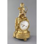 A late 19th century French ormolu mantel clock, by Lachenal of Paris, surmounted with a figure of
