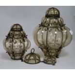 Two iron mounted dimple glass ceiling chandeliers