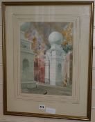 John Bastin, watercolour, Entrance gates to a building, 14.5 x 10.5ins