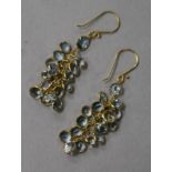 A pair of 14ct gold and multi aquamarine cluster drop earrings, 25mm.