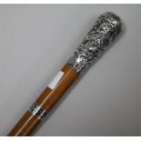 A silver plated topped walking stick