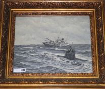 R. Verdage L...oil on canvasU boat and torpedoed shipsigned40 x 50cm.