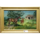 Wilson Heppleoil on canvasA chestnut mare with a foal in a fieldsigned11.5 x 19.5in.