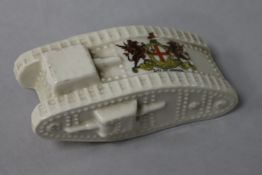 A crested china model of a tank