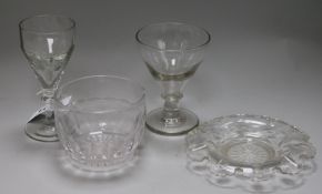 A collection of 19th century glass to include two rummers, a finger bowl and a dish