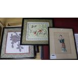 Chinese Schoolgouache on pith paperStudy of a courtier, 8 x 6in., four silkwork panels and a
