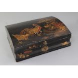 A Chinese export polychrome lacquer dome top casket, early 18th century, the cover decorated with