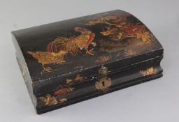 A Chinese export polychrome lacquer dome top casket, early 18th century, the cover decorated with