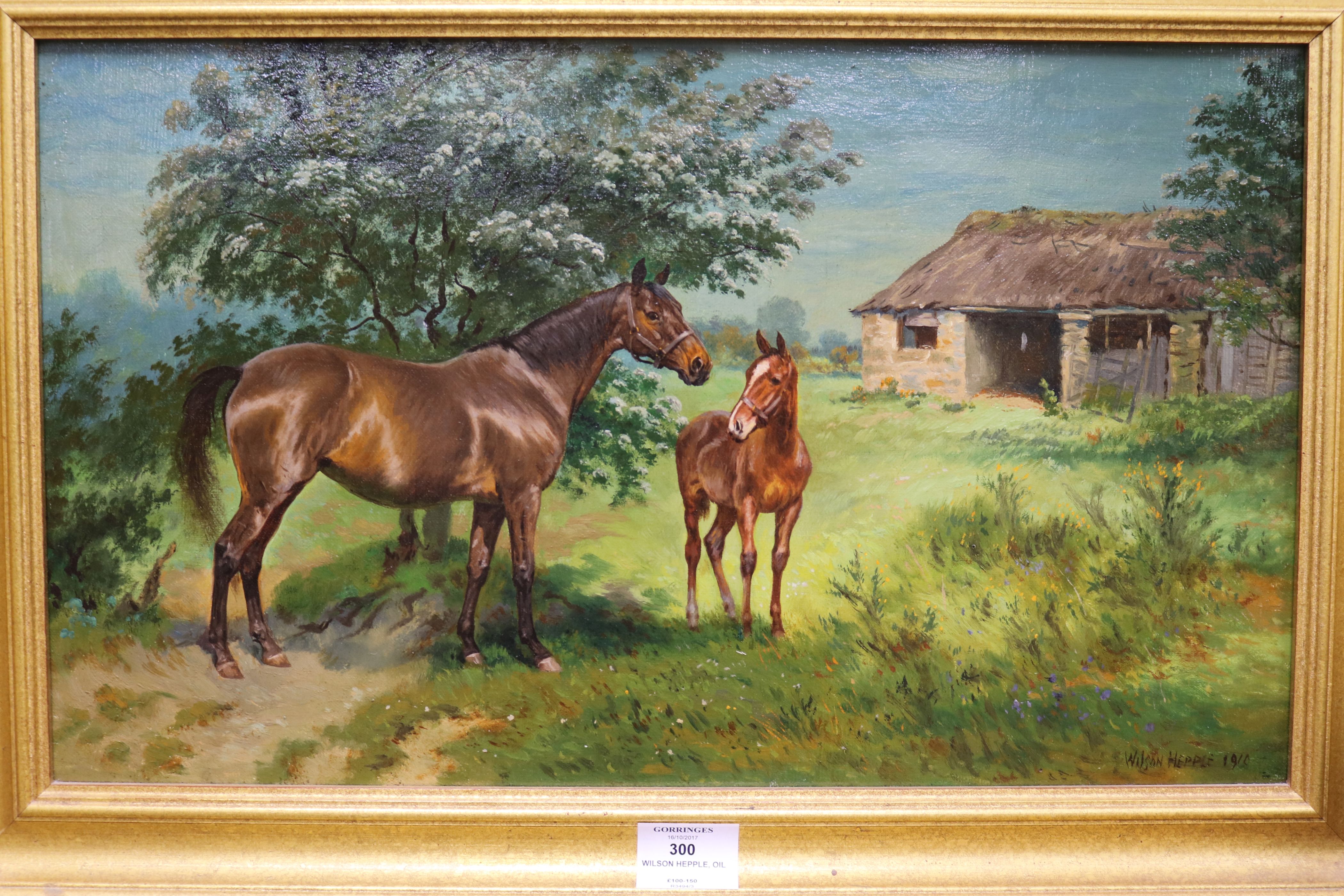 Wilson Heppleoil on canvasA chestnut mare with a foal in a fieldsigned11.5 x 19.5in. - Image 4 of 5