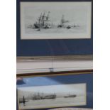 Two Wyllie etchings, 5 x 10.5ins largest