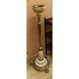 A late Victorian ornate brass and ceramic lamp standard H.130cm