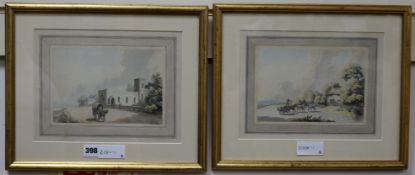 Samuel Hewittpair of ink and watercolour drawingsCarters passing a church and cottage5.5 x 8in.
