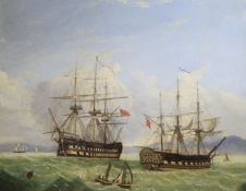 19th century English Schooloil on boardFrigates at sea11 x 14in.