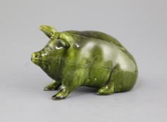 A Wemyss green-glazed seated pig