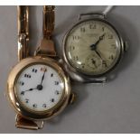 A lady's early 20th century 9ct gold manual wind wrist watch and a J.W.Benson silver wrist watch.