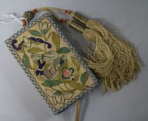 A Chinese embroidered silk and metal thread case