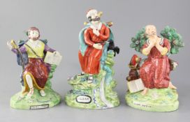 Three Staffordshire Pearlware figures of religious men, early 19th century, comprising Elijah,