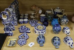 A Lomonsov porcelain leopard and a collection of Continental decorative pottery, mainly blue and