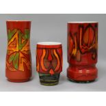 Three Poole Pottery Delphis vases, shapes, 15,83 & 84.